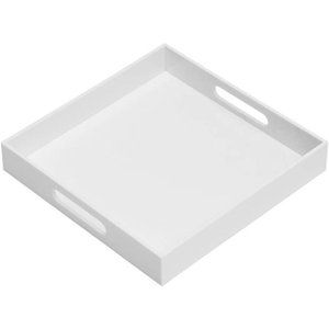 Glossy White Sturdy Acrylic Serving Tray with Handles-12x12Inch-Serving Coffee